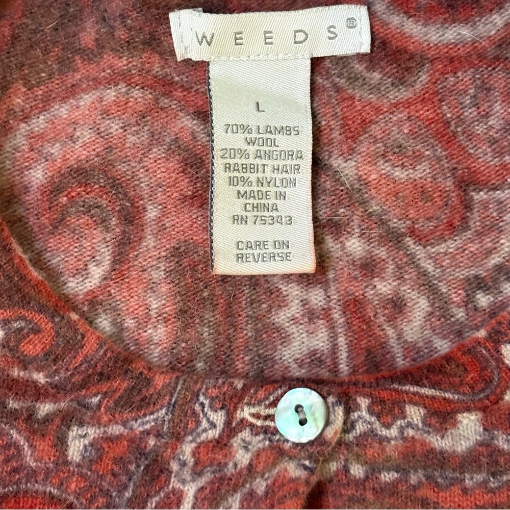 Womens Angora Wool Blend Cardigan Sweater Paisley Red Brown Size L​​ - Picture 3 of 9